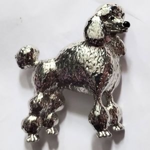 Vtg Silver Tone Large Standard Poodle Pin Brooch Rhinestone Eye